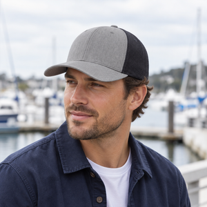 Flexfit 110M 110® Mesh-Back Cap in Heather Grey/ Black, lifestyle view