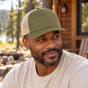 Flexfit 110M 110® Mesh-Back Cap in Olive/ Khaki, lifestyle view
