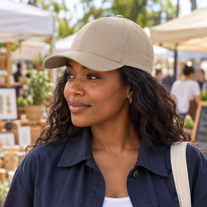 Flexfit 6277 Cotton Blend Cap in Khaki, lifestyle view