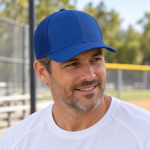 Flexfit 6533 Ultrafiber Mesh Cap in Royal, lifestyle view