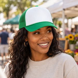 Valucap VC700 Foam Mesh-Back Trucker Cap in White/Kelly Green, lifestyle view