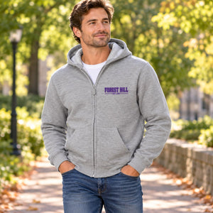 Forest Hill - Adult Unisex Zip Up Hoodie — premium lifestyle photograph with original Forest Hill design