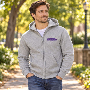 Forest Hill - Adult Unisex Zip Up Hoodie — premium lifestyle photograph with original Forest Hill design