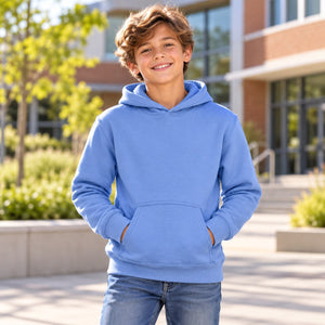 Gildan 18500B Heavy Blend Youth Hoodie — blank garment in a lifestyle setting