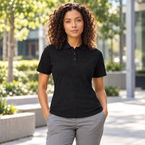 Gildan 64800L Softstyle® Women's Pique Polo — undecorated garment in a premium lifestyle setting