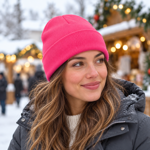 CSW 24/7 H08002 Blaze Acrylic Knit Cuff Toque in Intense Pink — winter lifestyle mockup