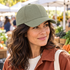 KOI1831 cotton twill snapback cap in Thyme worn in an everyday lifestyle setting