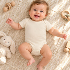 Rabbit Skins 4400 Infant Baby Rib Bodysuit — blank garment in a lifestyle setting
