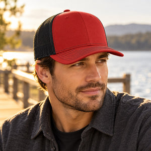 Richardson 112 custom embroidered snapback trucker cap by Lucky Monkey