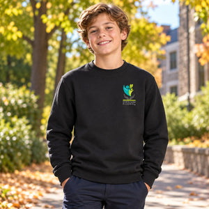 Sherbrooke Academy - Unisex Crewneck — lifestyle photograph with original school design