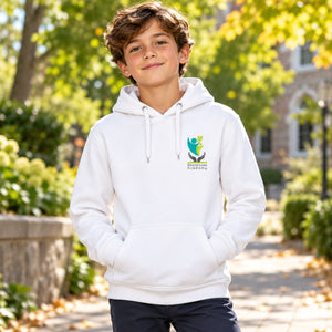 Sherbrooke Academy - Unisex Pullover Hoodie — lifestyle photograph with original school design