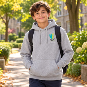 Sherbrooke Academy - Unisex Pullover Hoodie — lifestyle photograph with original school design