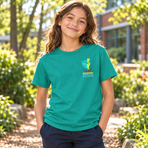 Sherbrooke Academy - Unisex T-shirt — lifestyle photograph with original school design