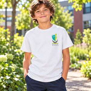 Sherbrooke Academy - Unisex T-shirt — lifestyle photograph with original school design