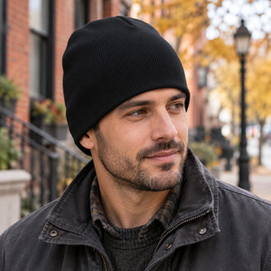 Sportsman SP08 Embroidered 8" Beanie in Black, lifestyle view