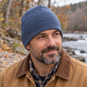 Sportsman SP08 Embroidered 8" Beanie in Heather Navy, lifestyle view