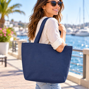Zippered Tote - 611 shown in use, with a blank area for custom decoration