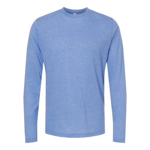 M&O 3520 Poly-Blend Long Sleeve T-Shirt in Heather Blue, front view