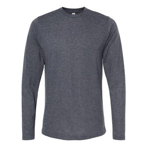 M&O 3520 Poly-Blend Long Sleeve T-Shirt in Heather Navy, front view