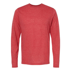 M&O 3520 Poly-Blend Long Sleeve T-Shirt in Heather Red, front view