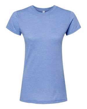 M&O 3540 Women's Deluxe Blend T-Shirt in Heather Blue, supplier front view