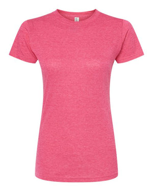 M&O 3540 Women's Deluxe Blend T-Shirt in Heather Fuchsia, supplier front view