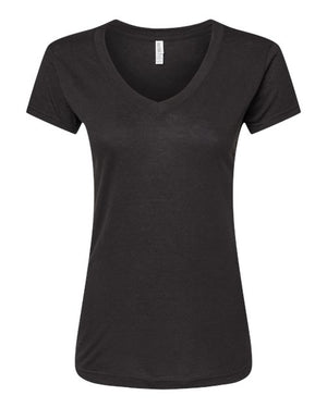 M&O 3542 Women's Deluxe Blend V-Neck T-Shirt in Black, supplier front view
