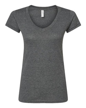 M&O 3542 Women's Deluxe Blend V-Neck T-Shirt in Heather Charcoal, supplier front view