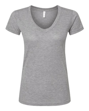 M&O 3542 Women's Deluxe Blend V-Neck T-Shirt in Heather Grey, supplier front view