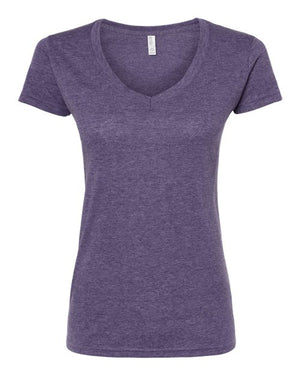 M&O 3542 Women's Deluxe Blend V-Neck T-Shirt in Heather Purple, supplier front view