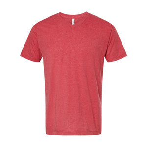 M&O 3543 Deluxe Blend V-Neck T-Shirt in Heather Red, front view