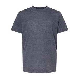 M&O 3544 Youth Deluxe Blend T-Shirt in Heather Navy, front view