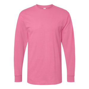 M&O 4820 Unisex Gold Soft Touch Long Sleeve T-Shirt in Azalea, front view