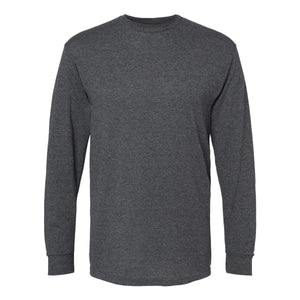M&O 4820 Unisex Gold Soft Touch Long Sleeve T-Shirt in Dark Heather, front view