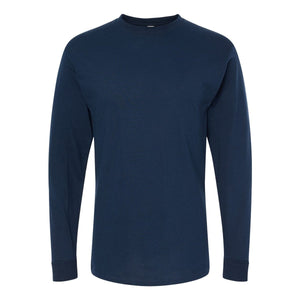 M&O 4820 Unisex Gold Soft Touch Long Sleeve T-Shirt in Deep Navy, front view