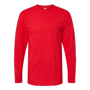 M&O 4820 Unisex Gold Soft Touch Long Sleeve T-Shirt in Deep Red, front view