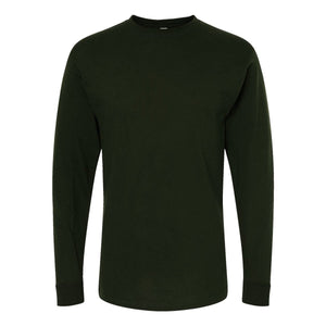M&O 4820 Unisex Gold Soft Touch Long Sleeve T-Shirt in Forest Green, front view