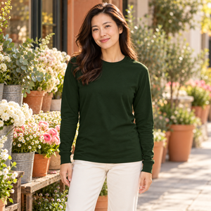 M&O 4820 Unisex Gold Soft Touch Long Sleeve T-Shirt, Forest Green lifestyle view