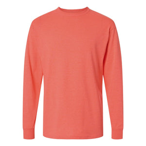 M&O 4820 Unisex Gold Soft Touch Long Sleeve T-Shirt in Heather Coral, front view