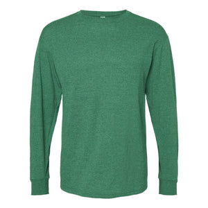M&O 4820 Unisex Gold Soft Touch Long Sleeve T-Shirt in Heather Kelly Green, front view