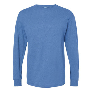 M&O 4820 Unisex Gold Soft Touch Long Sleeve T-Shirt in Heather Royal, front view