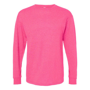 M&O 4820 Unisex Gold Soft Touch Long Sleeve T-Shirt in Neon Pink, front view