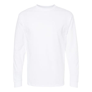 M&O 4820 Unisex Gold Soft Touch Long Sleeve T-Shirt in White, front view