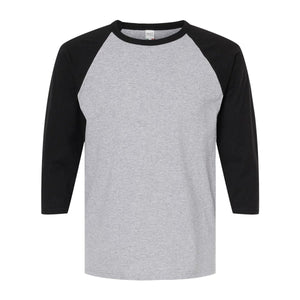M&O 5540 Raglan Three-Quarter Sleeve Baseball T-Shirt in Sport Grey / Black, front view