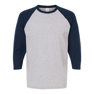 M&O 5540 Raglan Three-Quarter Sleeve Baseball T-Shirt in Sport Grey / Navy, front view