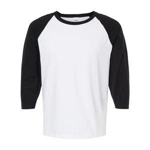 M&O 5540 Raglan Three-Quarter Sleeve Baseball T-Shirt in White / Black, front view