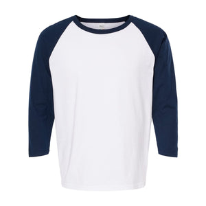 M&O 5540 Raglan Three-Quarter Sleeve Baseball T-Shirt in White / Navy, front view