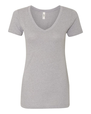 Next Level 1540 Women's Ideal V-Neck Tee in Heather Grey — supplier front view