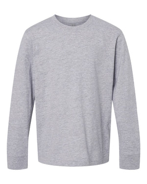 Next Level 3311 Youth Cotton Long Sleeve Tee in Heather Grey — supplier front view