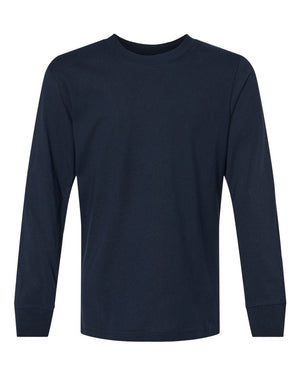 Next Level 3311 Youth Cotton Long Sleeve Tee in Midnight Navy — supplier front view